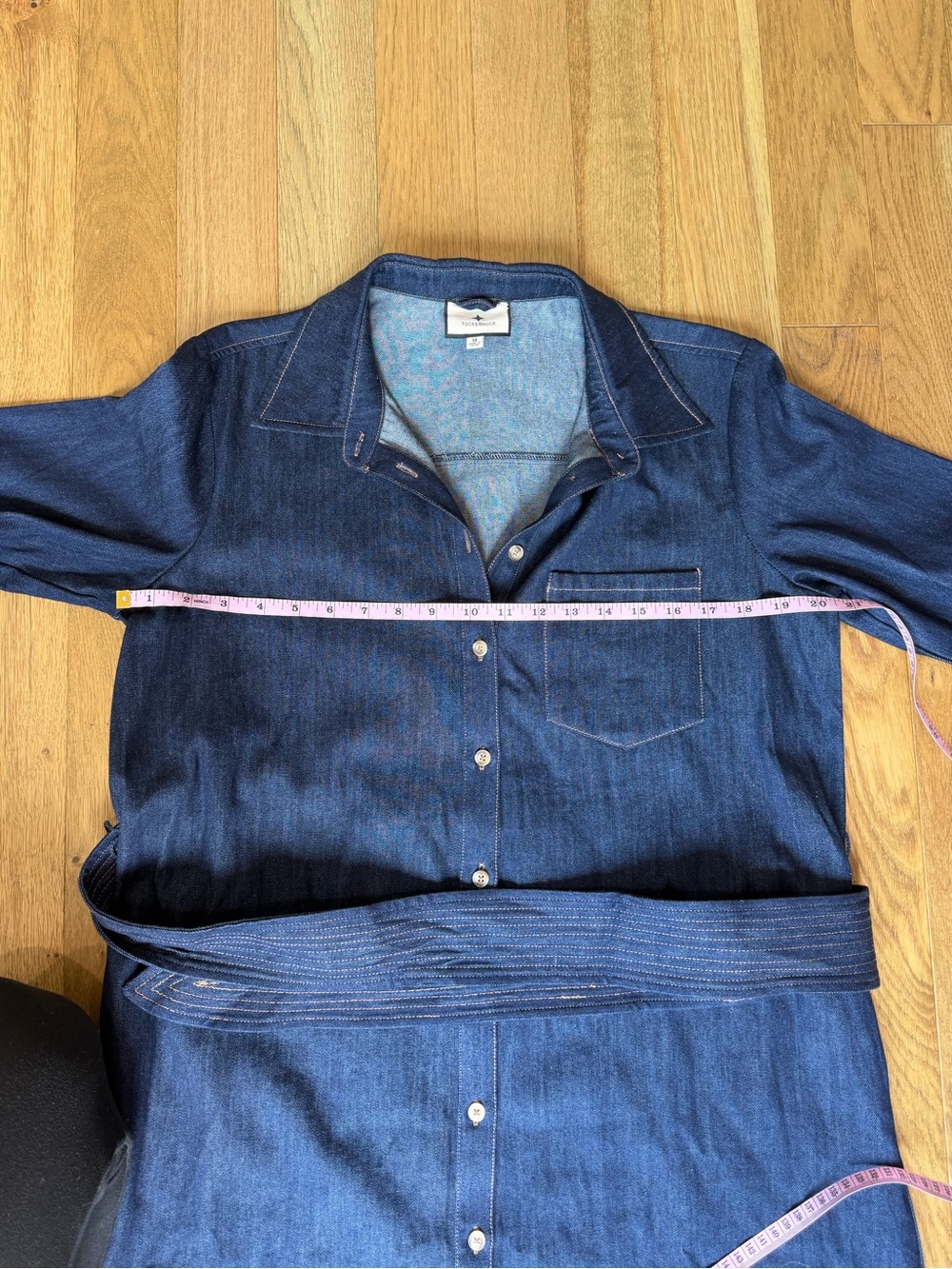 👖 Tuckernuck Dark Denim Maxi Dress - Medium 👖 Button Front & Tie Waist - Picture 15 of 16